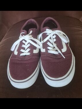 Vans Maroon and White Low-Top Sneakers